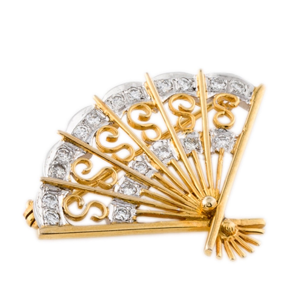 14k unisex vintage Victorian floral diamond fan brooch pin - Picture 2 of 6